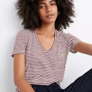 Madewell Striped V-Neck Tee | Size M